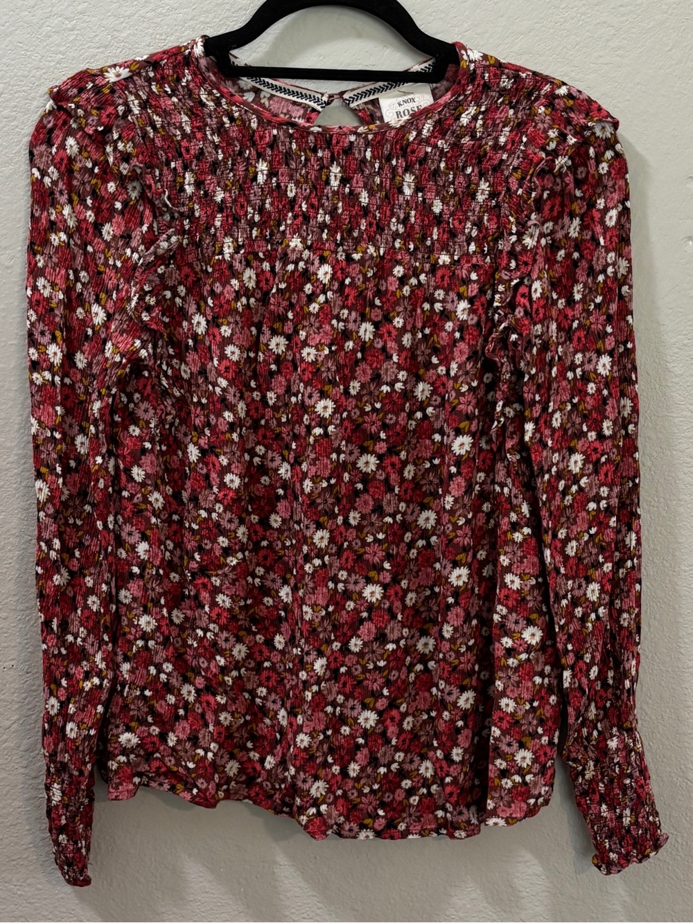 Knox Rose Floral Smocked Ruffle Blouse Size XS